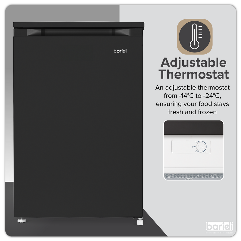 Sealey DH251 Baridi 55cm Undercounter Freezer with Adjustable Thermostat, 85L - Black