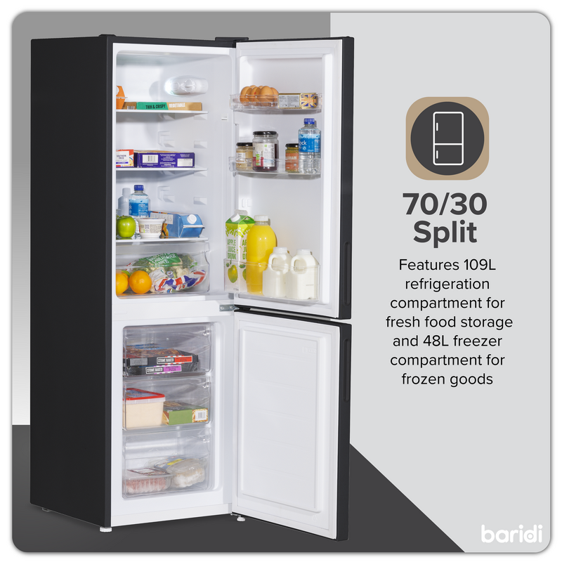Sealey DH253 Baridi 47cm 70/30 Fridge Freezer, 157L Capacity Low Frost