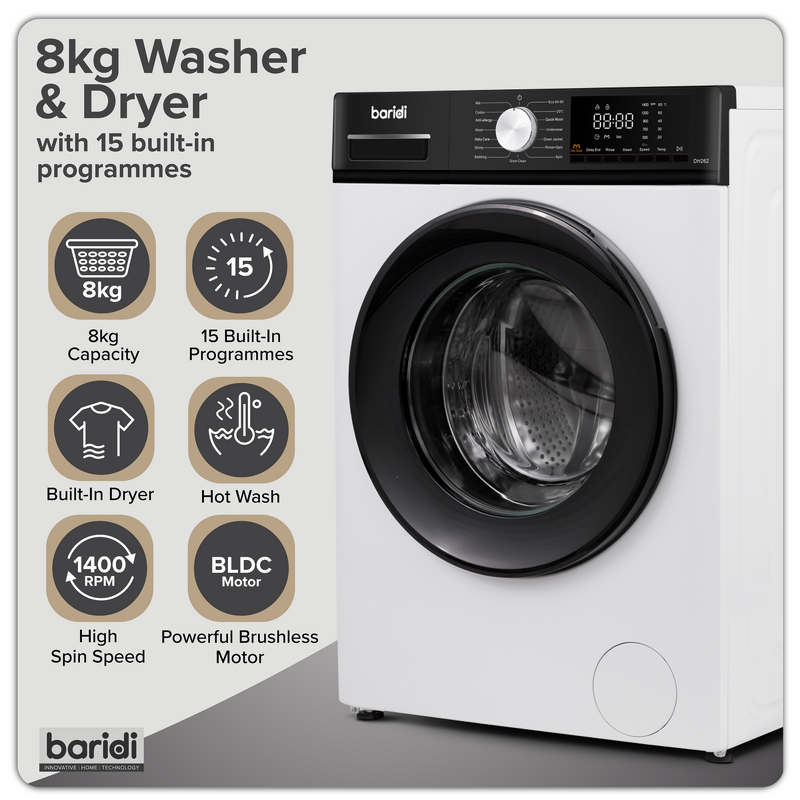 Sealey DH263 8/5kg Washer Dryer, Front Loading, 1400rpm Energy Rating A White