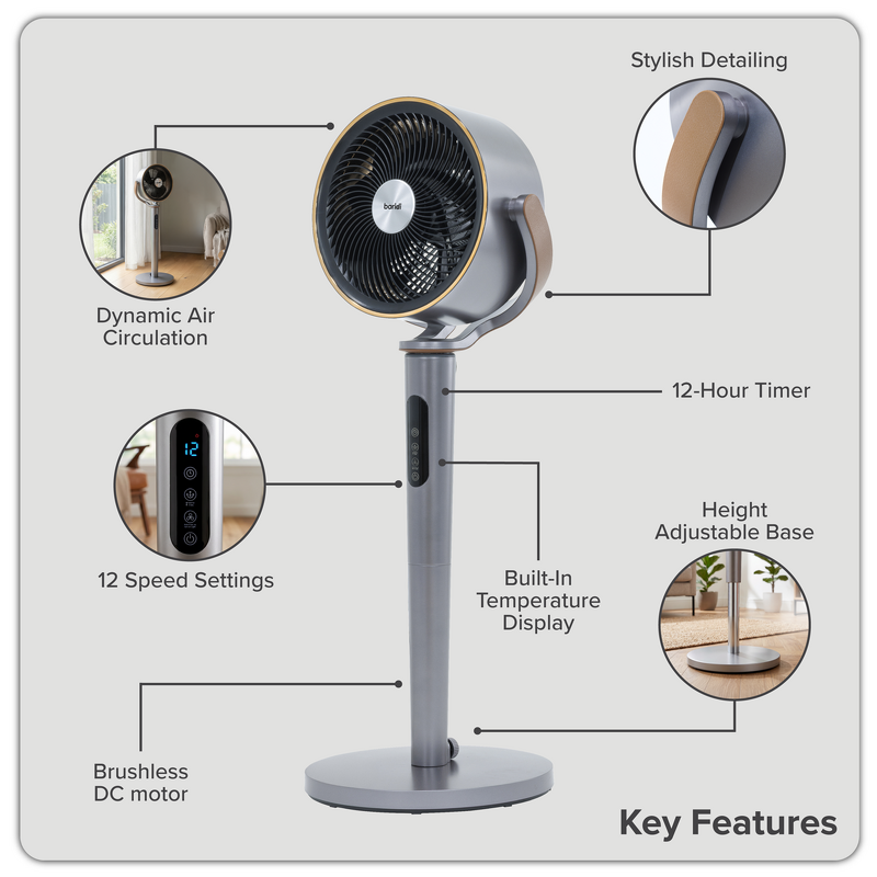 Sealey DH264 Baridi 12 Pedestal Fan with Remote Control, Back Light 12hr Timer - Grey