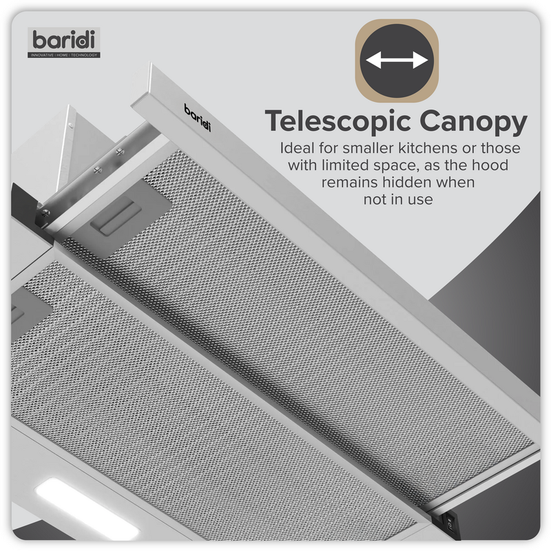 Sealey DH286 Baridi Telescopic Cooker Hood with Aluminium Filters 60cm - Stainless Steel