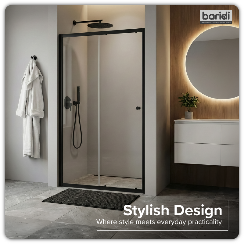Sealey DH293 Sliding Shower Door 1000 x 1850mm, 6mm Tempered Glass, Reversible - Black