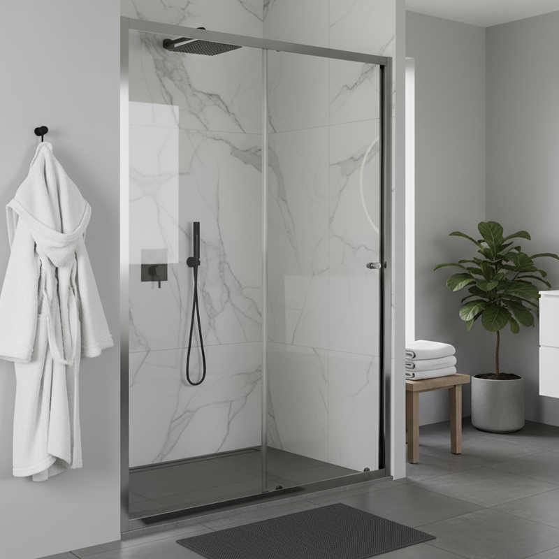 Sealey DH295 Sliding Shower Door 1200 x 1850mm, 6mm Tempered Glass, Reversible - Black