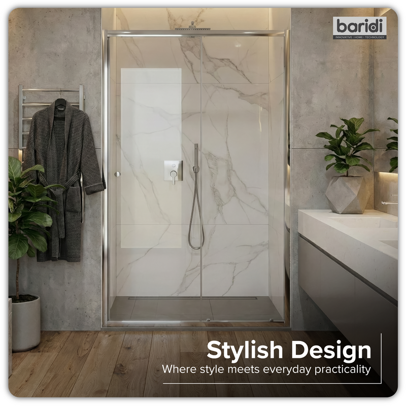 Sealey DH295 Sliding Shower Door 1200 x 1850mm, 6mm Tempered Glass, Reversible - Black