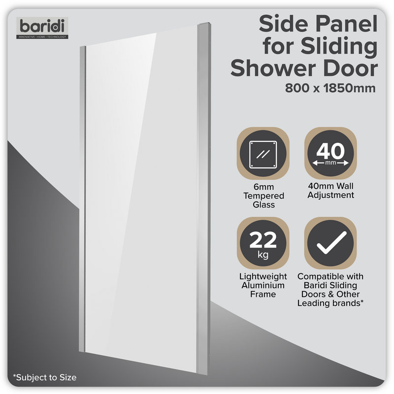 Sealey DH296 Baridi Side Panel for Sliding Shower Doors, 6mm Tempered Glass - Chrome