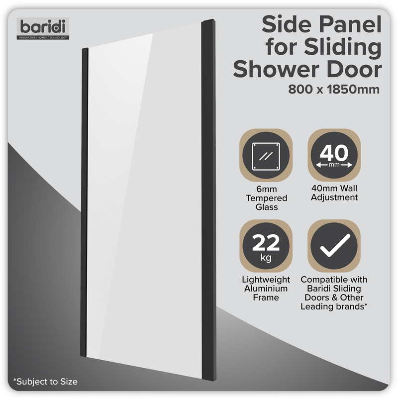 Sealey DH297 Side Panel for Sliding Shower Doors, 6mm Tempered Glass - Black