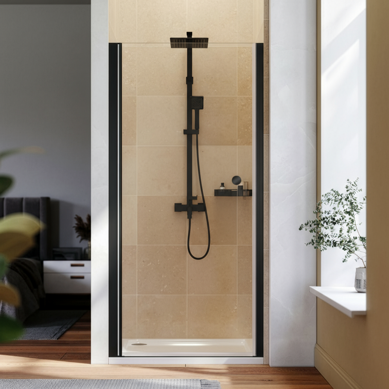 Sealey DH304 Pivot Shower Door 800 x 1850mm, 6mm Tempered Glass, Reversible - Black