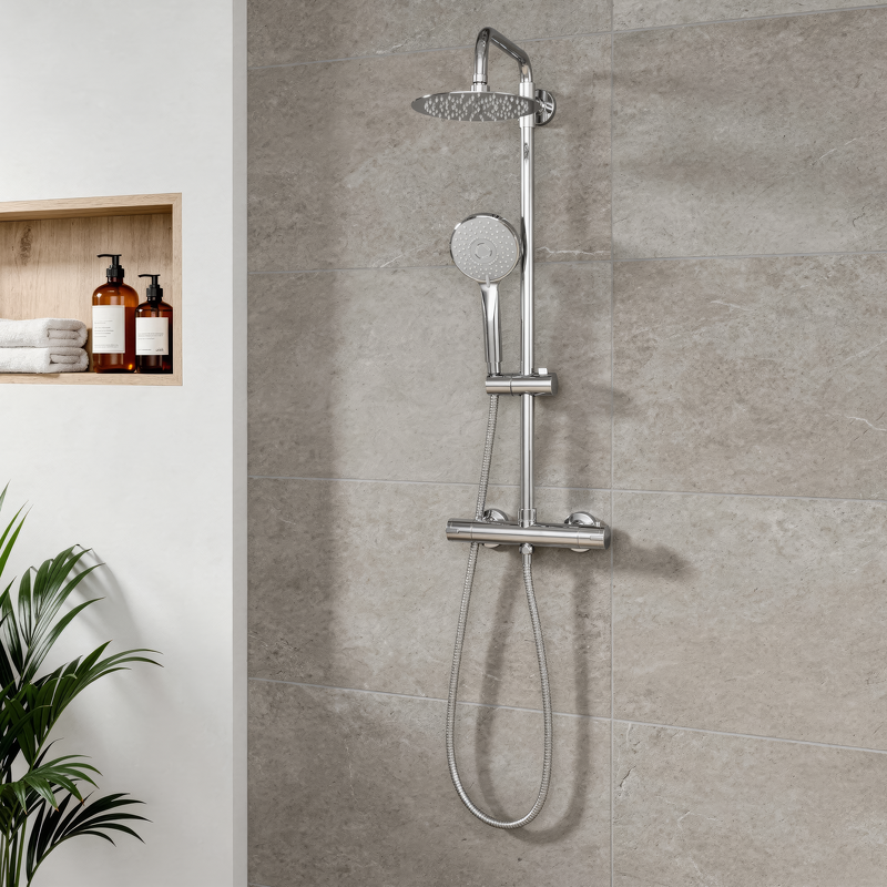 Sealey DH314 Thermostatic Shower Mixer Set, 20cm Round Head, Adjustable Rail - Chrome