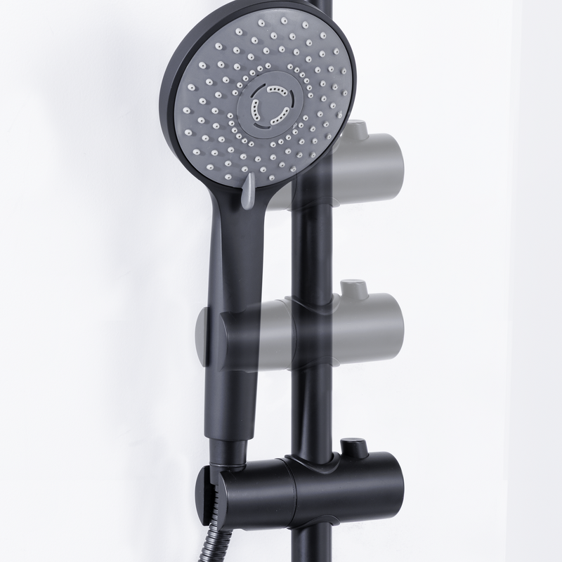 Sealey DH315 Thermostatic Shower Mixer Set, 20cm Round Head, Adjustable Rail - Black