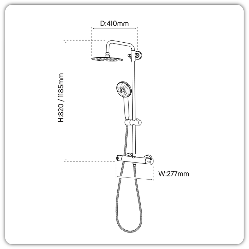 Sealey DH315 Thermostatic Shower Mixer Set, 20cm Round Head, Adjustable Rail - Black