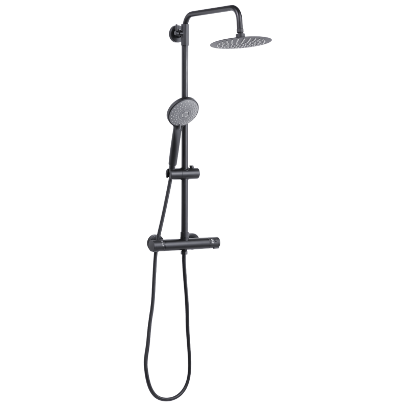 Sealey DH315 Thermostatic Shower Mixer Set, 20cm Round Head, Adjustable Rail - Black