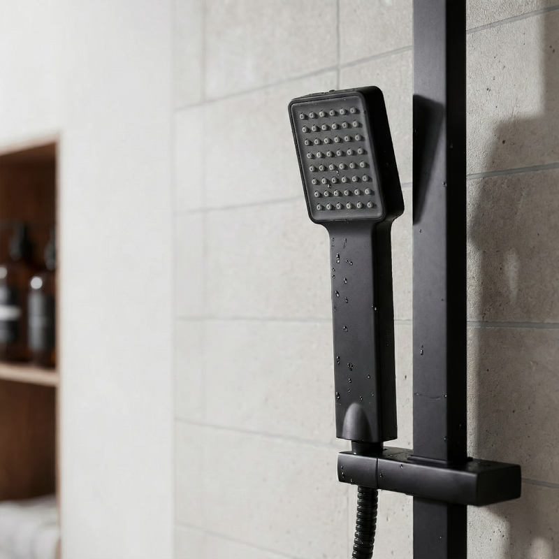 Sealey DH317 Thermostatic Shower Mixer Set, 20x20cm Square Head, Adjustable Rail - Black