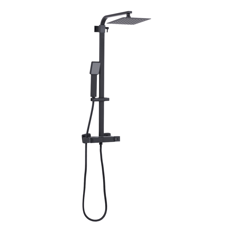 Sealey DH317 Thermostatic Shower Mixer Set, 20x20cm Square Head, Adjustable Rail - Black