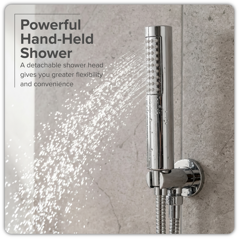 Sealey DH318 Concealed Thermostatic Shower Set 20cm Round Head Hand Shower - Chrome