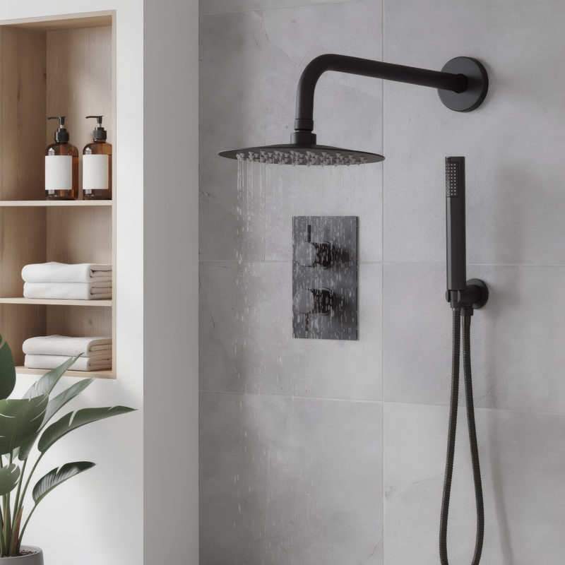 Sealey DH319 Concealed Thermostatic Shower Set, 20cm Round Head  Hand Shower - Black