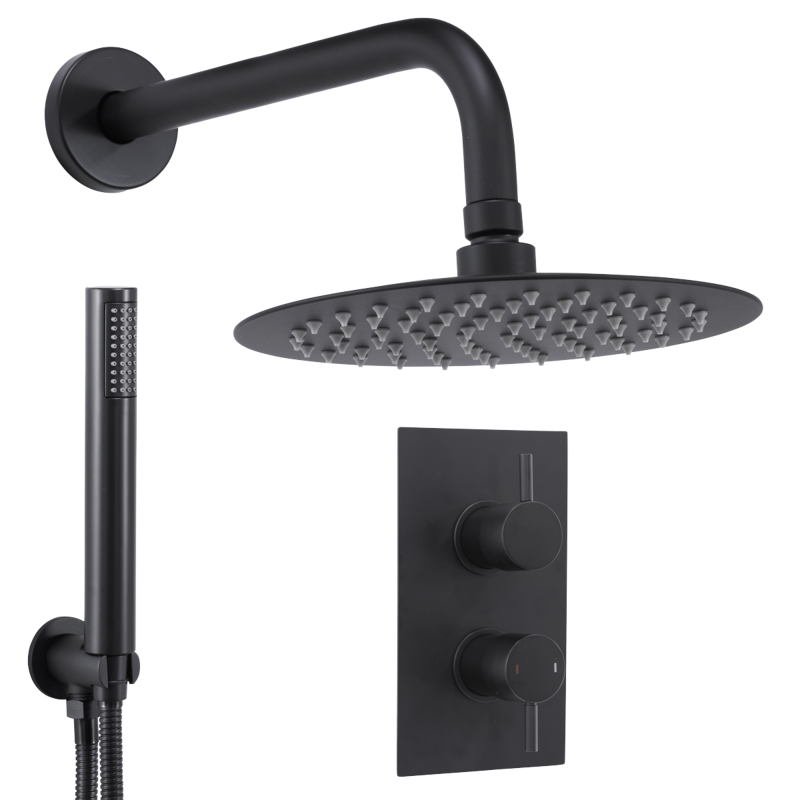 Sealey DH319 Concealed Thermostatic Shower Set, 20cm Round Head  Hand Shower - Black