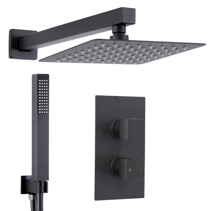 Sealey DH321 Concealed Thermostatic Shower Set 20 x 20cm Square Head Hand Shower - Black