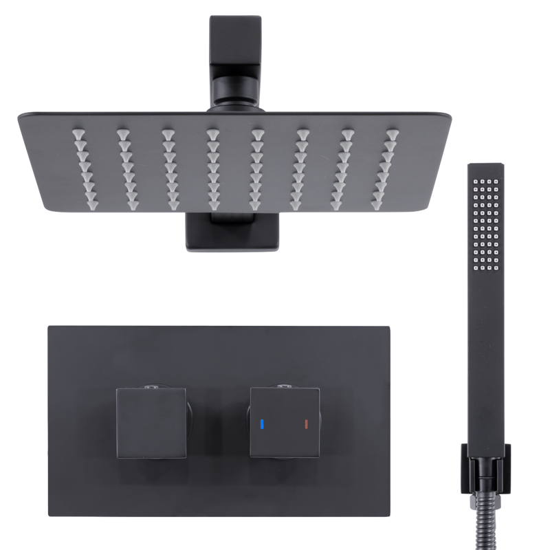 Sealey DH321 Concealed Thermostatic Shower Set 20 x 20cm Square Head Hand Shower - Black