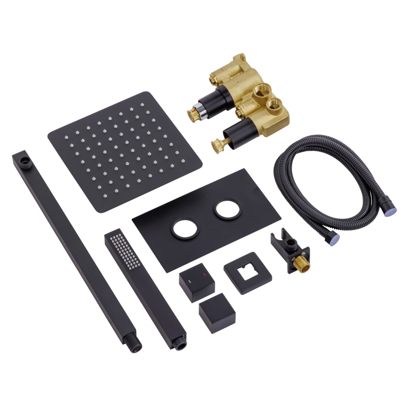 Sealey DH321 Concealed Thermostatic Shower Set 20 x 20cm Square Head Hand Shower - Black