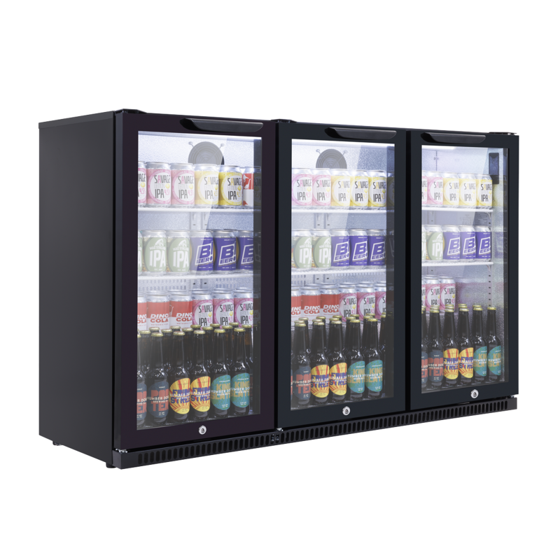 Sealey DH336 Baridi Back Bar Drinks Fridge/Cooler with Triple Hinged Door  Security Lock 307L - Black