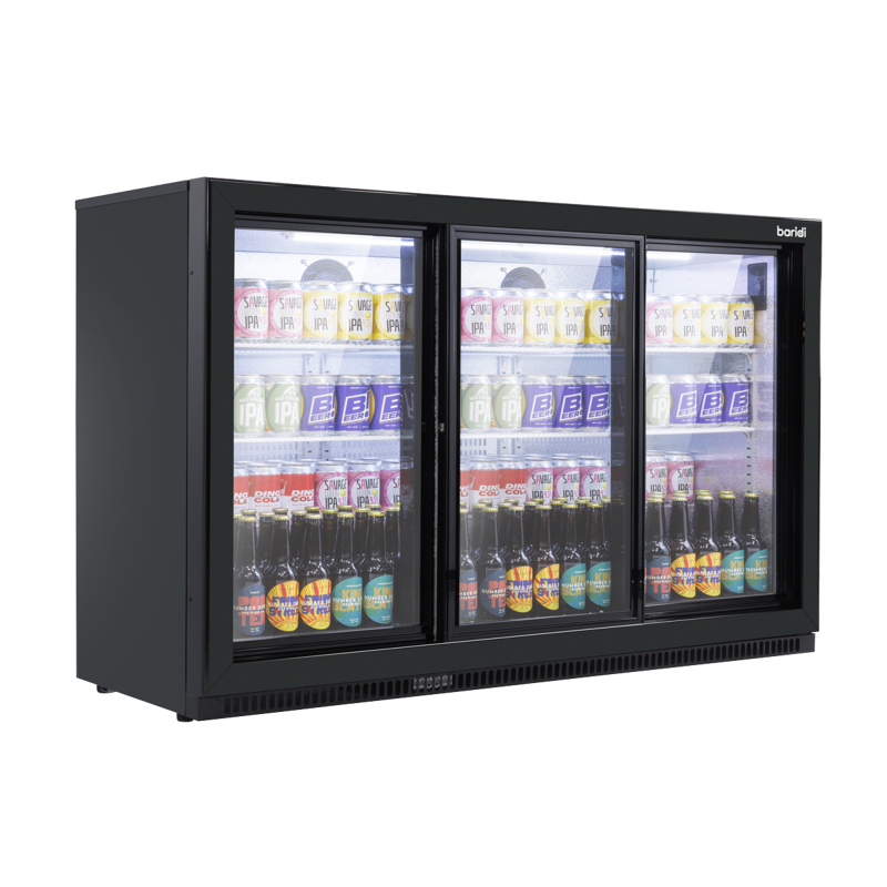Sealey DH337 Baridi Back Bar Drinks Fridge/Cooler with Triple Sliding Door Security Lock 307L - Black