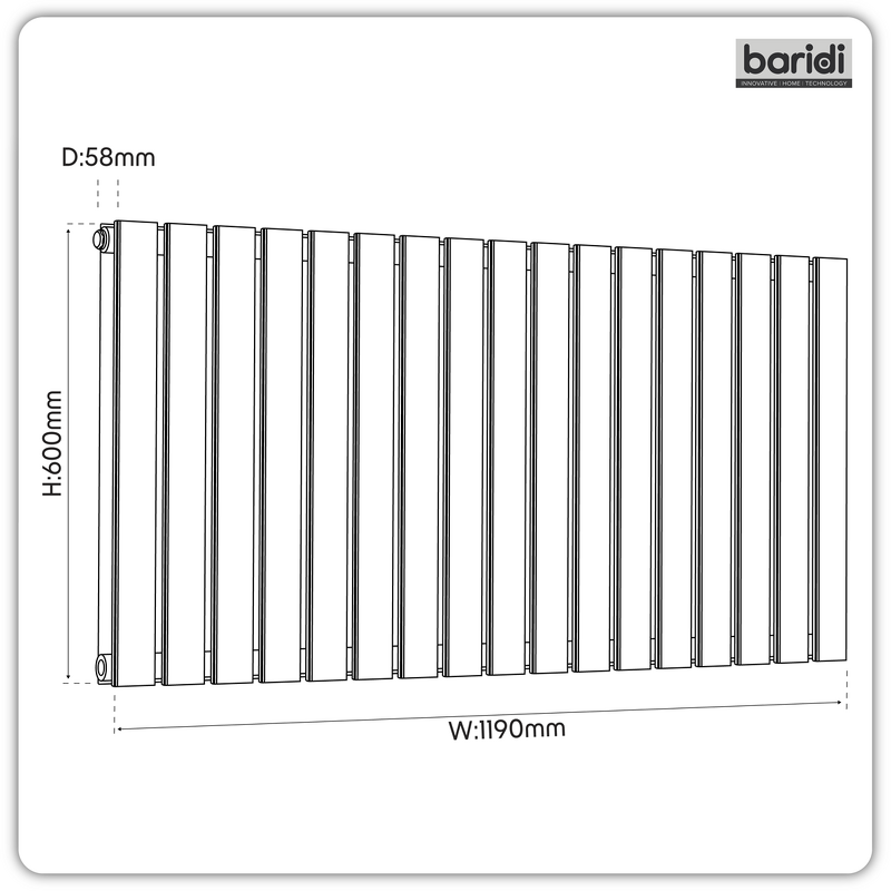 Sealey DH342 Baridi Horizontal Radiator Contemporary Double Flat Panel Design 600 x 1190mm Anthracite