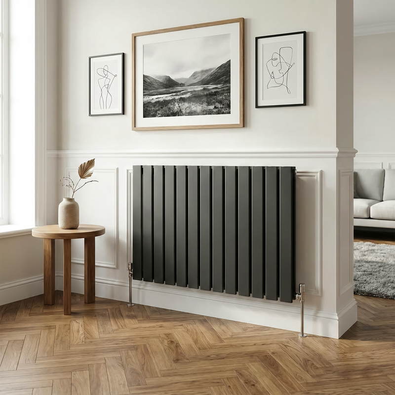 Sealey DH346 Baridi Horizontal Radiator Contemporary Double Flat Panel Design 600 x 910mm Black