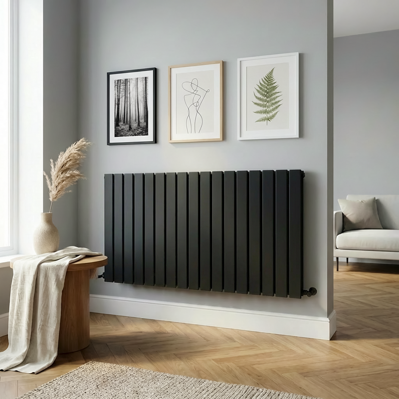 Sealey DH347 Baridi Horizontal Radiator Contemporary Double Flat Panel Design 600 x 1190mm Black