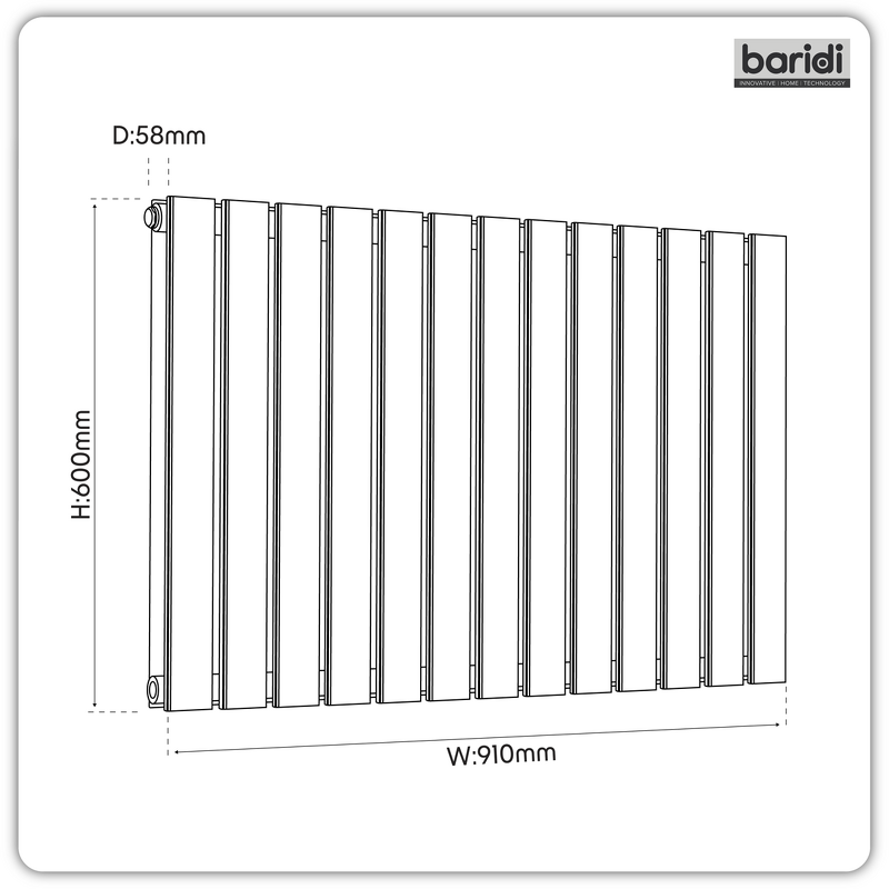 Sealey DH351 Baridi Horizontal Radiator Contemporary Double Flat Panel Design 600 x 910mm White