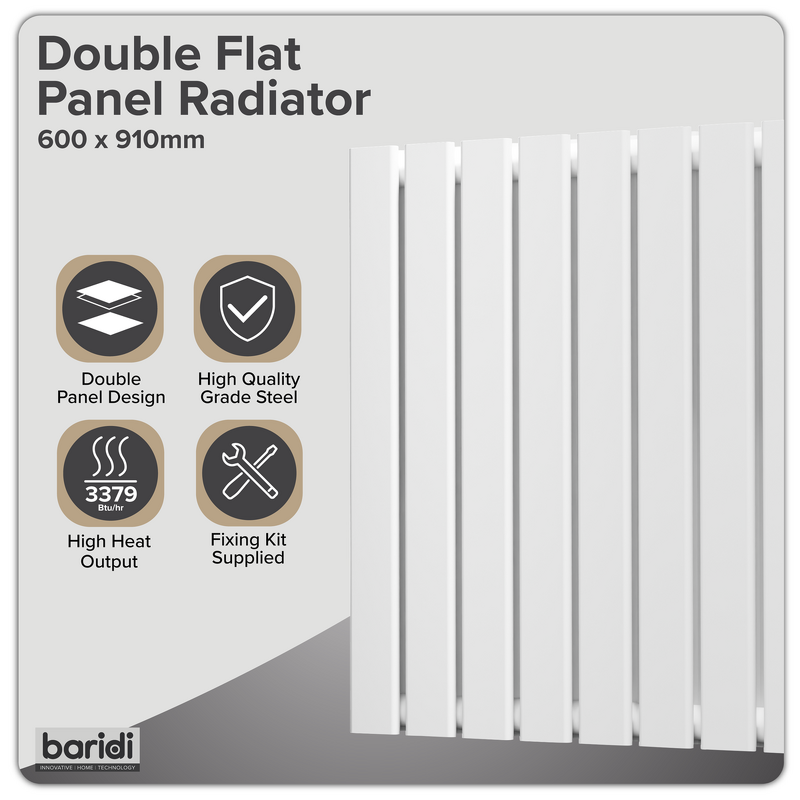 Sealey DH351 Baridi Horizontal Radiator Contemporary Double Flat Panel Design 600 x 910mm White