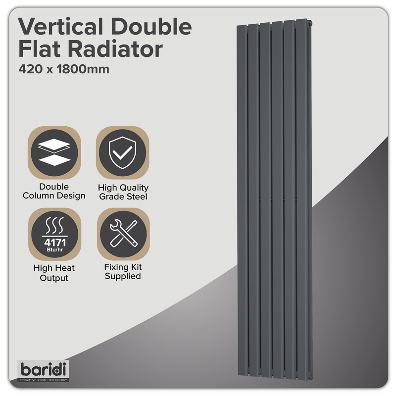 Sealey DH353 Baridi Vertical Radiator Contemporary Double Flat Panel Design 420 x 1800mm Anthracite