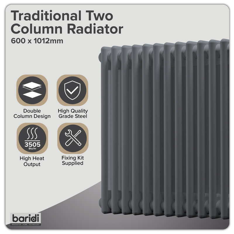 Sealey DH359 Baridi Horizontal Traditional 2 Column Radiator 600 x 1012mm Anthracite