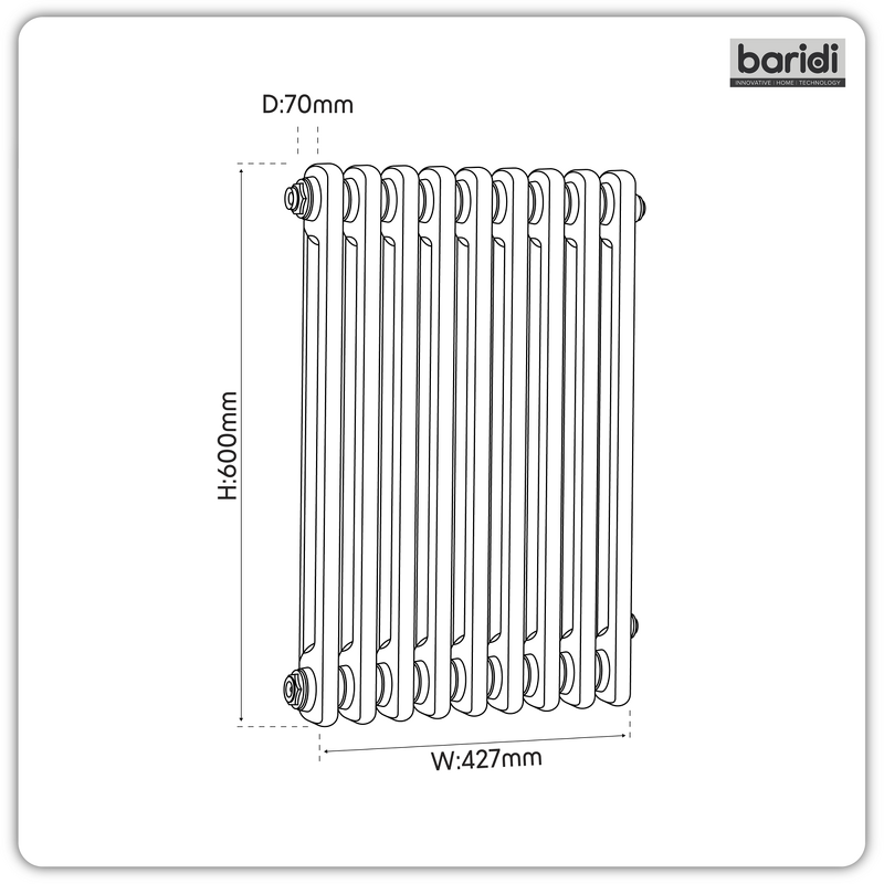 Sealey DH361 Baridi Horizontal Traditional 2 Column Radiator 600 x 427mm Black