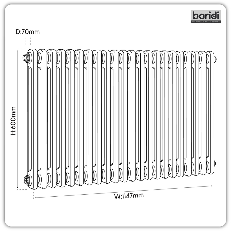 Sealey DH370 Baridi Horizontal Traditional 2 Column Radiator 600 x 1147mm White