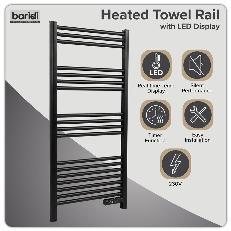 Sealey DH371 Baridi Electric Heated Towel Rail 1085 x 535mm with LED Display  Black