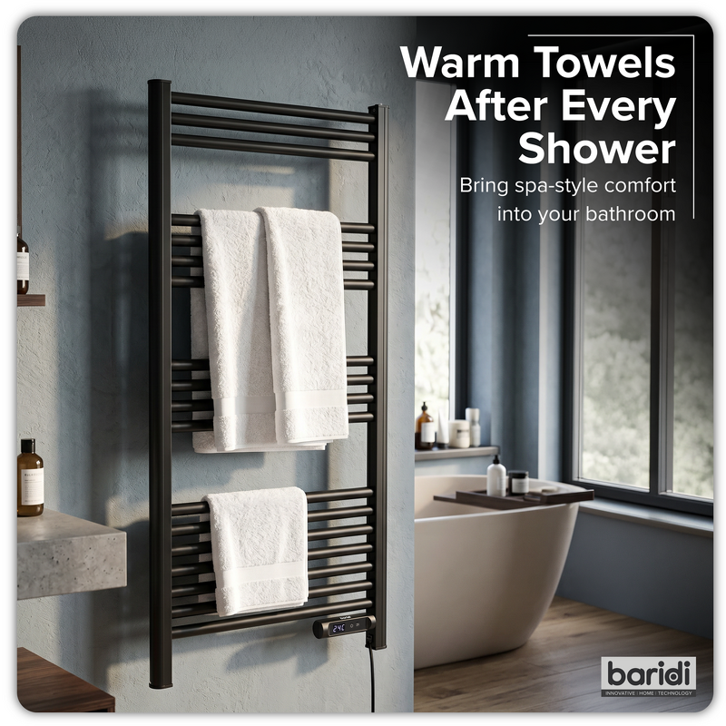 Sealey DH371 Baridi Electric Heated Towel Rail 1085 x 535mm with LED Display  Black