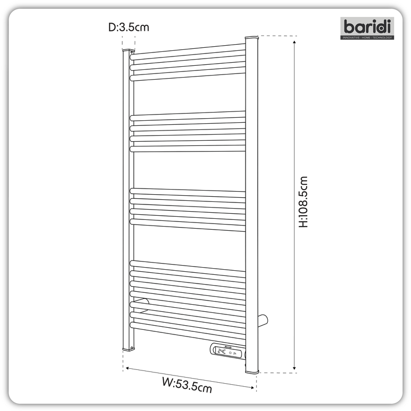 Sealey DH372 Baridi Electric Heated Towel Rail 1085 x 535mm with LED Display  Silver