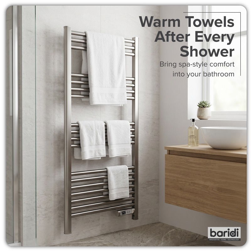 Sealey DH372 Baridi Electric Heated Towel Rail 1085 x 535mm with LED Display  Silver