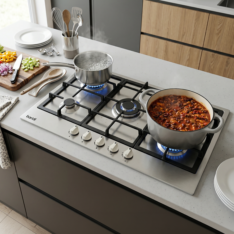 Sealey DH382 Baridi 90cm Gas Hob Stainless Steel with 5 Burners, Cast Iron Supports  Auto Ignition 11kW
