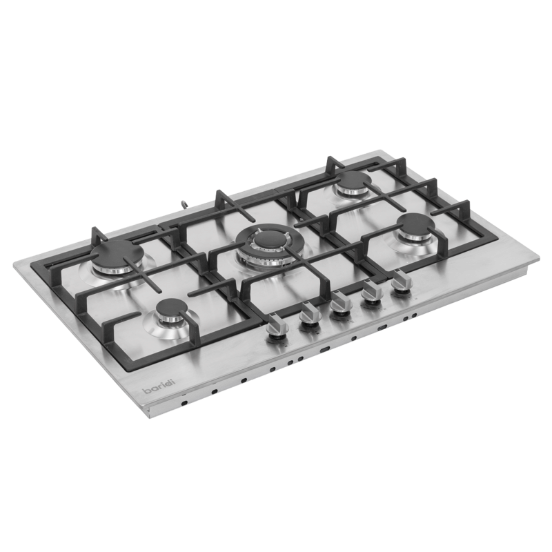 Sealey DH382 Baridi 90cm Gas Hob Stainless Steel with 5 Burners, Cast Iron Supports  Auto Ignition 11kW