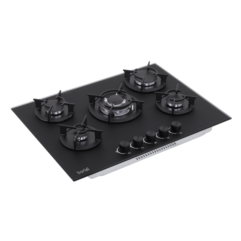 Sealey DH384 Baridi 70cm Gas Hob Matt Black with 5 Burners, Cast Iron Supports Auto Ignition 10.4kW