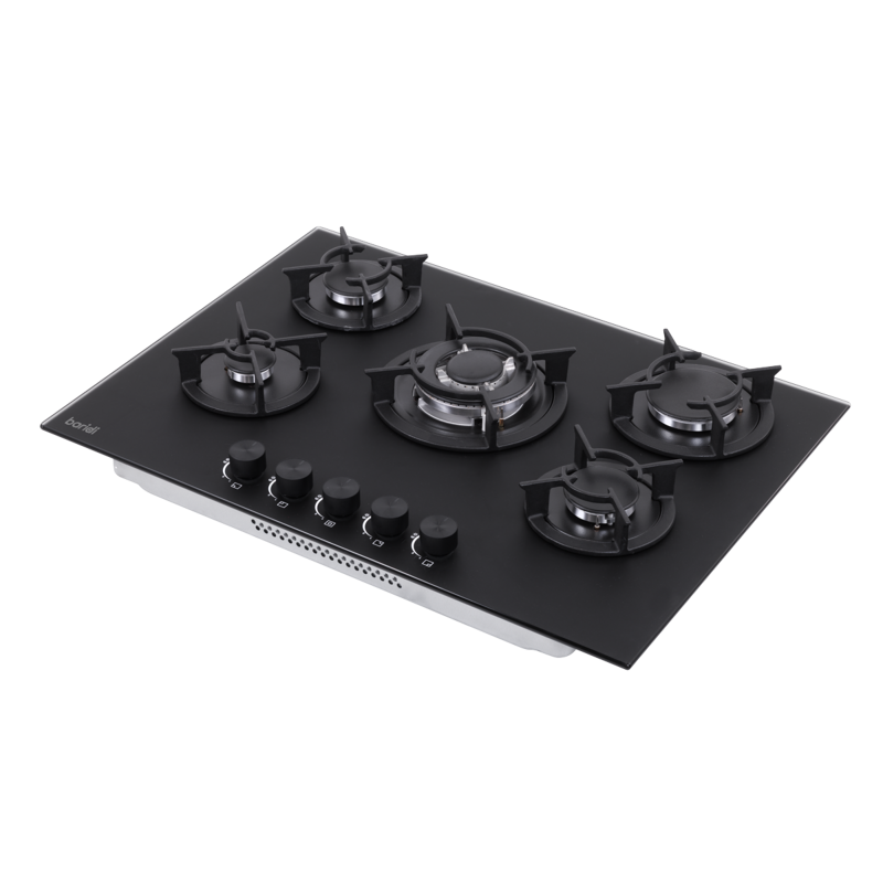 Sealey DH384 Baridi 70cm Gas Hob Matt Black with 5 Burners, Cast Iron Supports Auto Ignition 10.4kW