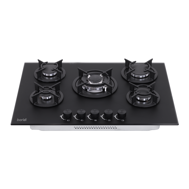 Sealey DH384 Baridi 70cm Gas Hob Matt Black with 5 Burners, Cast Iron Supports Auto Ignition 10.4kW