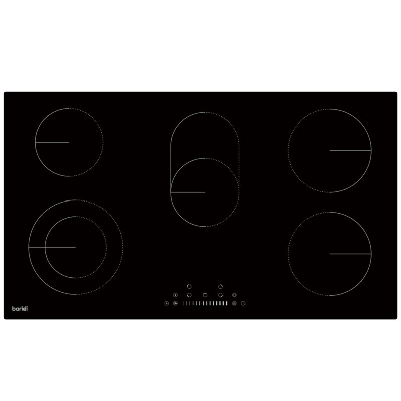 Sealey DH389 Baridi Integrated Ceramic Hob with 5 Cooking Zones 90cm - Black Glass