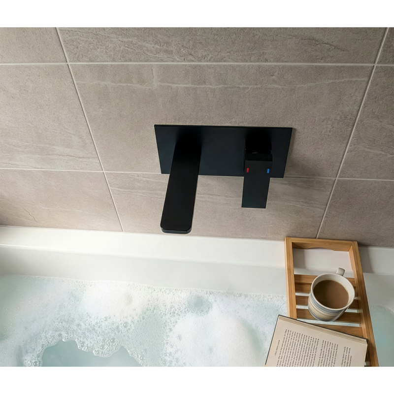 Sealey DH397 Baridi Wall Mounting Basin Mixer Tap, Square - Matt Black