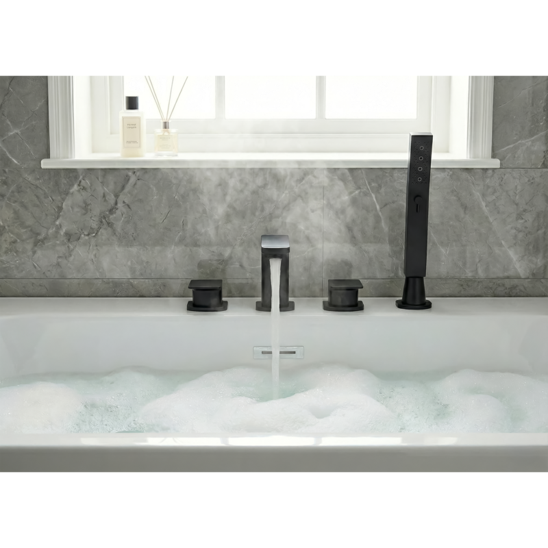 Sealey DH399 Baridi Bath Mounting 4-Hole Mixer Tap with Shower Head - Matt Black