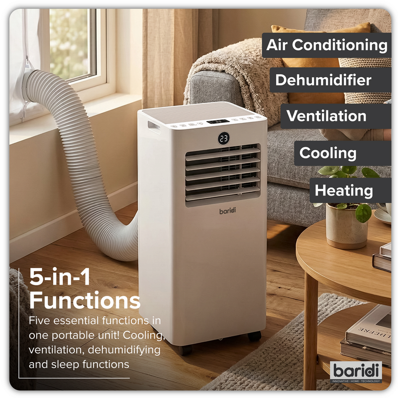 Sealey DH413 Baridi 5-in-1 Portable Air Conditioner/Dehumidifier/Air Cooler with Window Sealing Kit 7,000Btu/hr - White