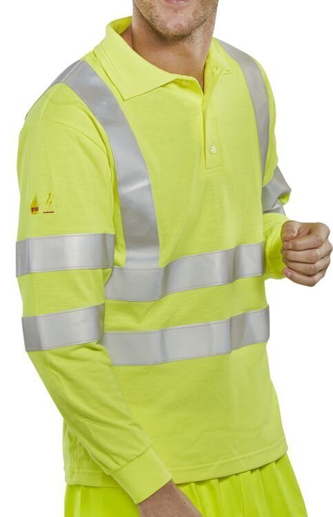Fire Retardant Hi-Vis Anti Static Polo Long Sleeved Saturn Yellow XXL