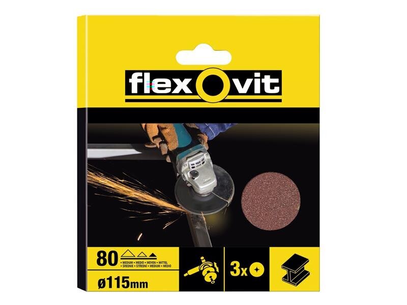 Flexovit Aluminium Oxide Fibre Disc 115mm Fine 80G (Pack of 10)