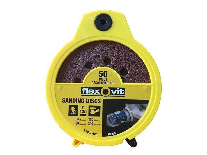 Flexovit Hook and Loop Sanding Disc 125mm Assorted (Dispenser 50)